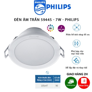 Đèn Led Âm Trần PHILIPS 59445 Công Suất 7W Đường Kính 105mm Lỗ Khoét D90  Ánh Sáng Trắng/Vàng/Trung Tính Bảo Hành 2 Năm