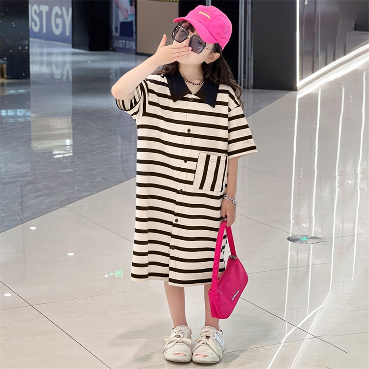 Đầm polo Tay Ngắn Kẻ Sọc Thời Trang Cho Bé Gái 5-6 Tuổi 6-7 Tuổi 7-8 Tuổi 8-9 Tuổi 9-10 Tuổi 10-11 Tuổi 11-12 Tuổi 12-13 Tuổi