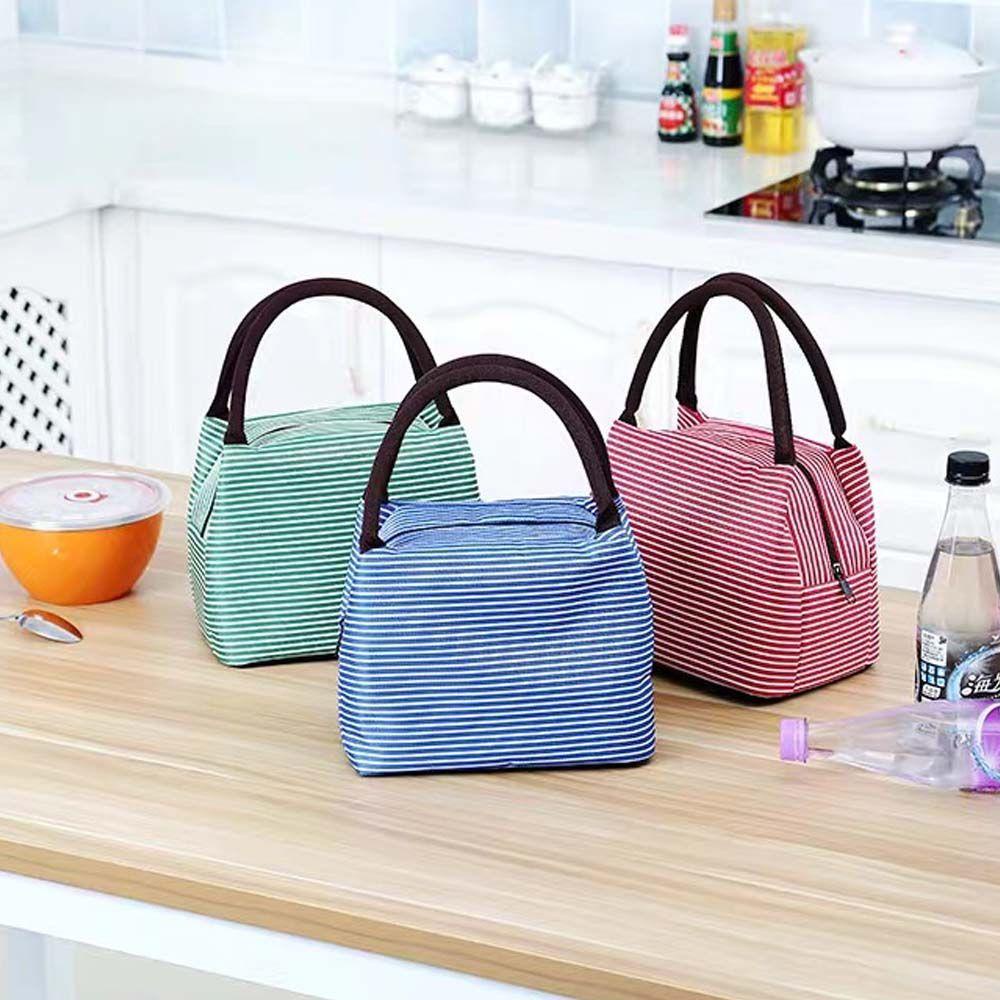 Túi Giữ Nhiệt Đựng Hộp Cơm Trưa Chống Nước Họa Tiết Sọc Dễ Thương