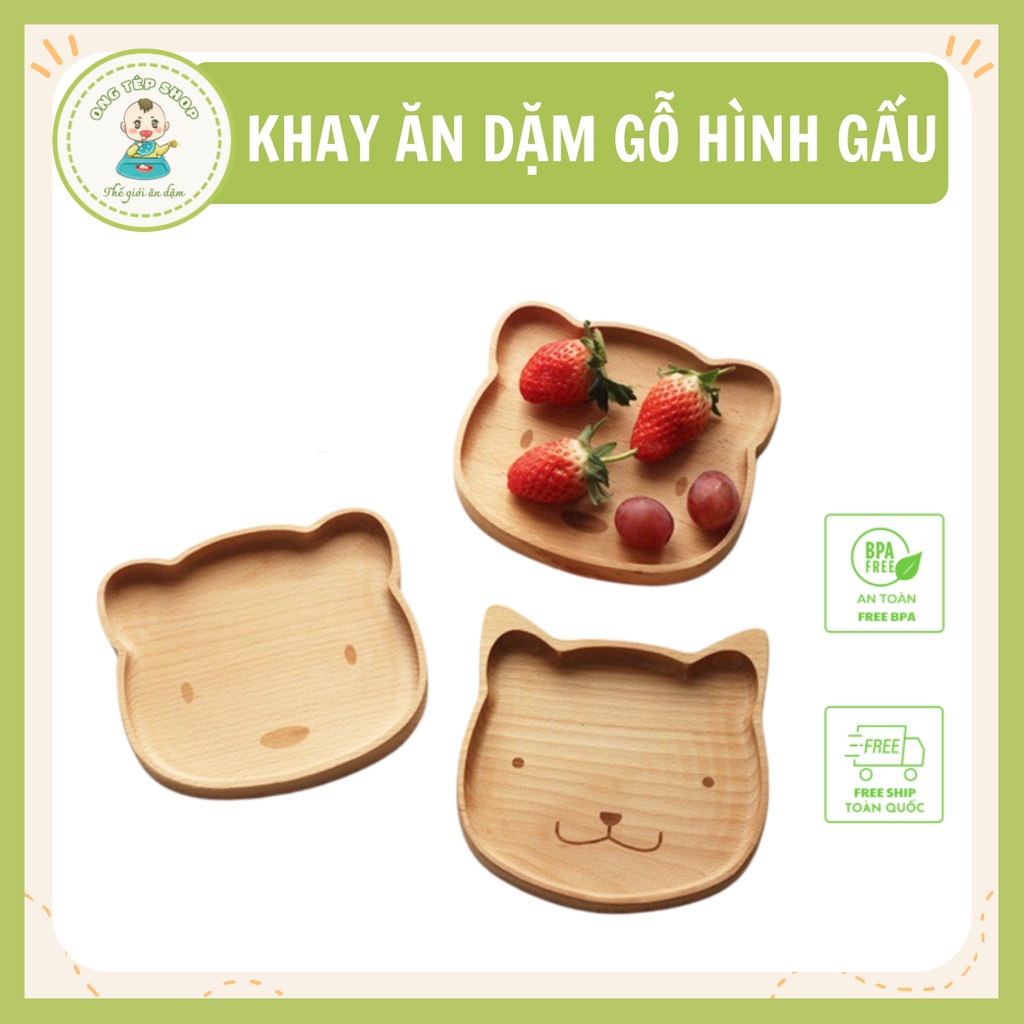 Khay ăn dặm gỗ hình gấu cho bé, khay gỗ decor xinh xắn