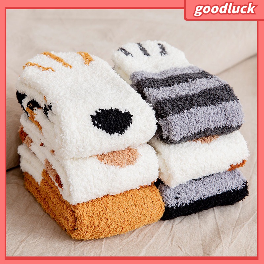 1 Đôi Tất Dài Trung Bình Hình Chân Mèo Chất Liệu Lông Cừu San Hô Dày Dặn Giữ Ấm Mùa Đông