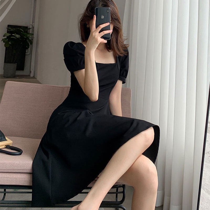 Đầm YEYA cổ vuông eo lửng phong cách cổ điển thời trang dành cho nữ