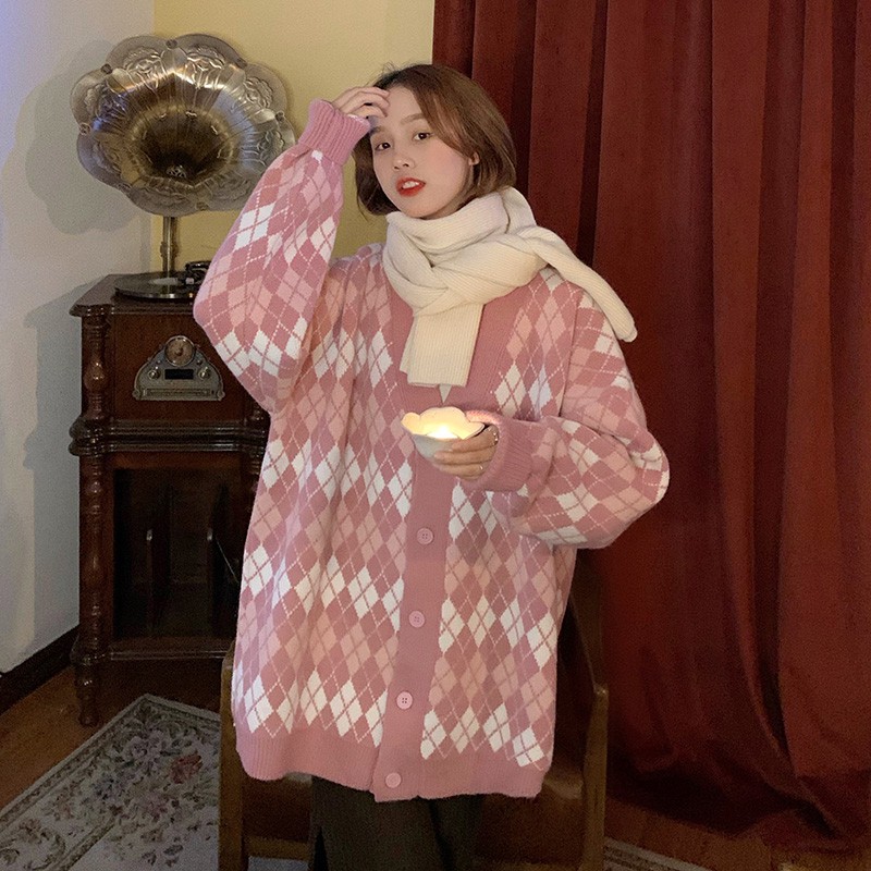 Hàng Sẵn_Áo khoác len Hàn Quốc nữ thiết kế cổ chữ V xu hướng