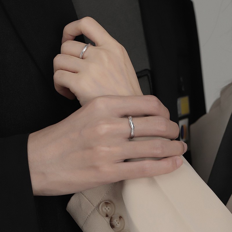 Cặp Nhẫn Hở Gợn Sóng Đơn Giản Thời Trang Cho Nam Nữ