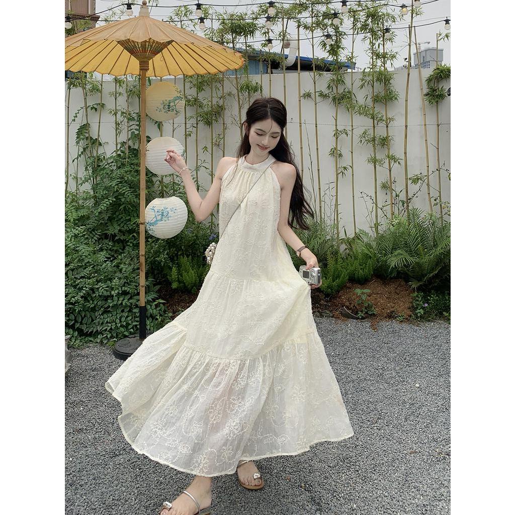 Đầm Dài Cổ Yếm Ôm Dáng Lãng Mạn Thời Trang Mùa Hè Cho Nữ