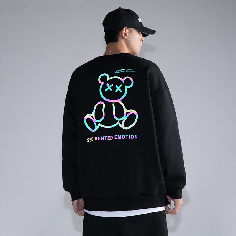 Áo Sweater Unisex nam nữ in hình Bear phản quang, Áo Sweater nỉ bông form rộng phong cách Hàn Quốc | BigBuy360 - bigbuy360.vn