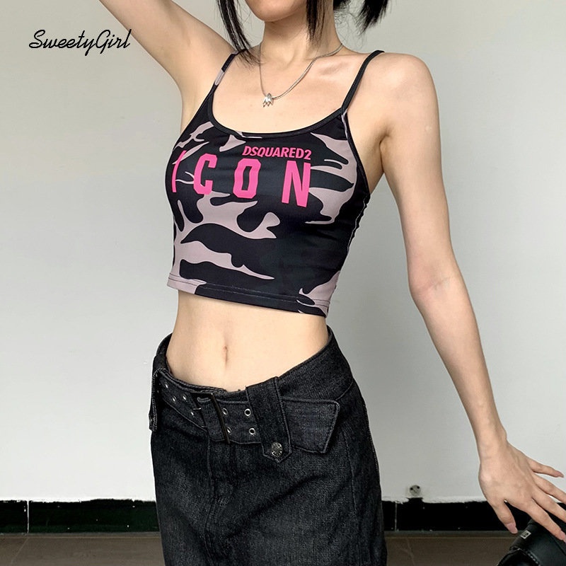 Áo Tank Top Cổ Tròn Dáng Ôm In Chữ Họa Tiết Rằn Ri Thời Trang 2022 Quyến Rũ Cho Nữ