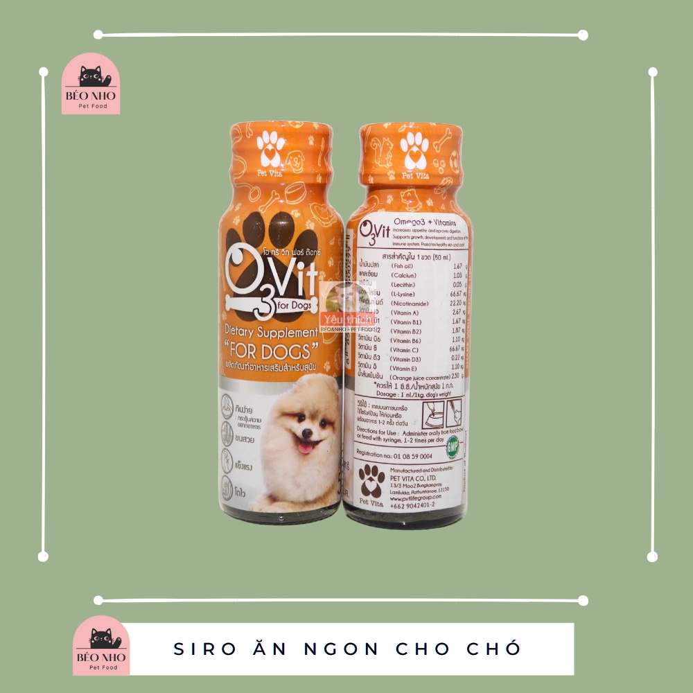 Siro ăn ngon, vitamin, mượt lông cho chó mèo- o3vit (Thái Lan)