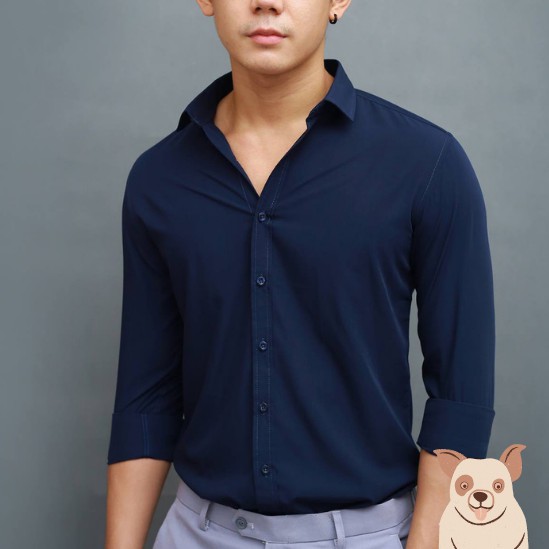 Áo sơ mi nam kiểu body Hàn Quốc tay dài dạng công sở cao cấp đẹp vải lụa trắng đen xanh xám SMD05 | BigBuy360 - bigbuy360.vn