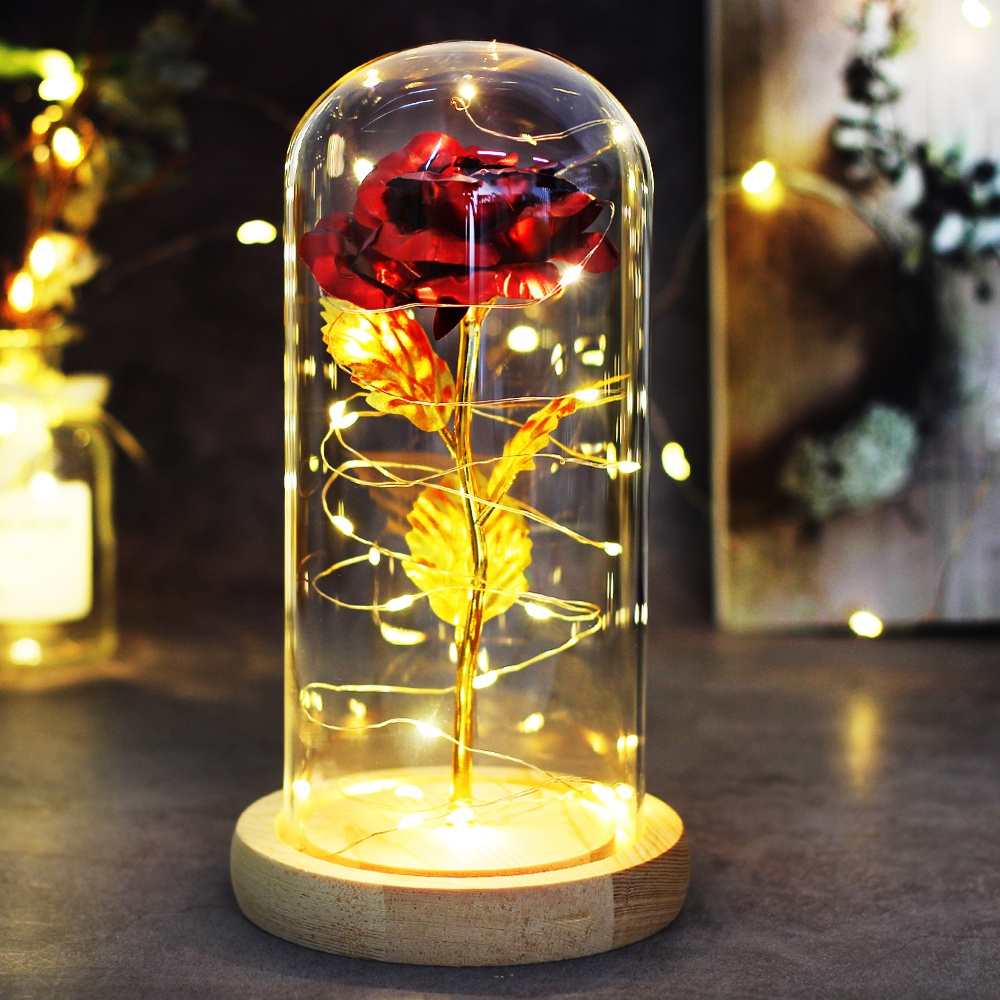 Hoa Hồng Nhân Tạo Có Đèn LED Bằng Kính Dùng Trang Trí Tiệc Cưới/Làm Quà Tặng