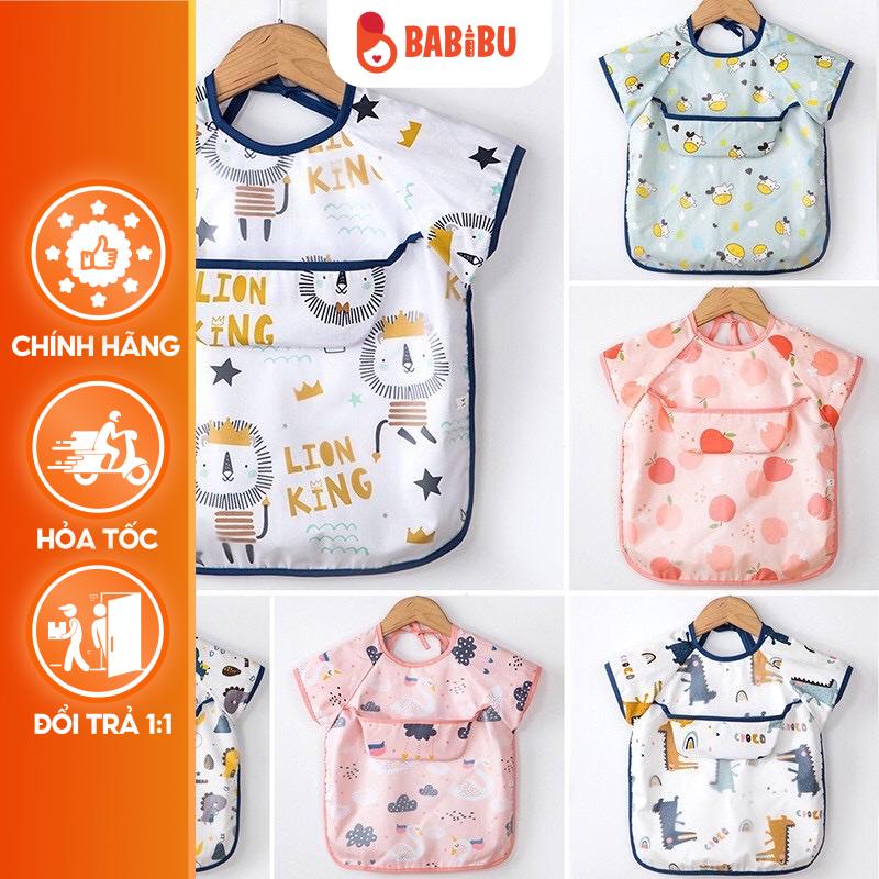 Yếm Ăn Dặm Cho Bé Chống Thấm Nước Ngắn Tay, Có Máng Hứng Thông Minh Dành Cho Bé Từ 5-36 Tháng Babibu - AYNT