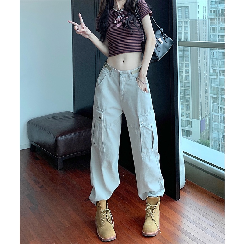 Quần ống rộng Lưng Cao Phong Cách Hip Hop Mỹ Thời Trang Cá Tính Cho Nữ