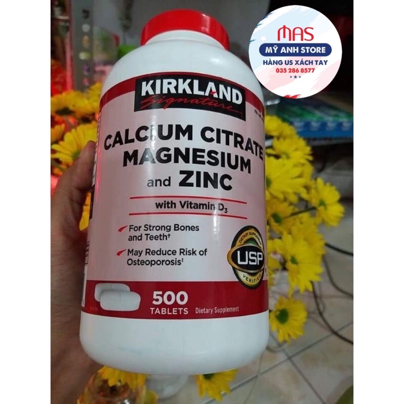 [ CHÍNH HÃNG ] Viên uống bổ sung canxi Kirkland Calcium Citrate Magnesium and Zinc 500 viên của Mỹ