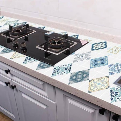 Giấy dán tường nhà bếp, miếng dán bếp chống bắn dầu mỡ, chịu nhiệt cao ô hoa văn hiện đại rộng 60cm