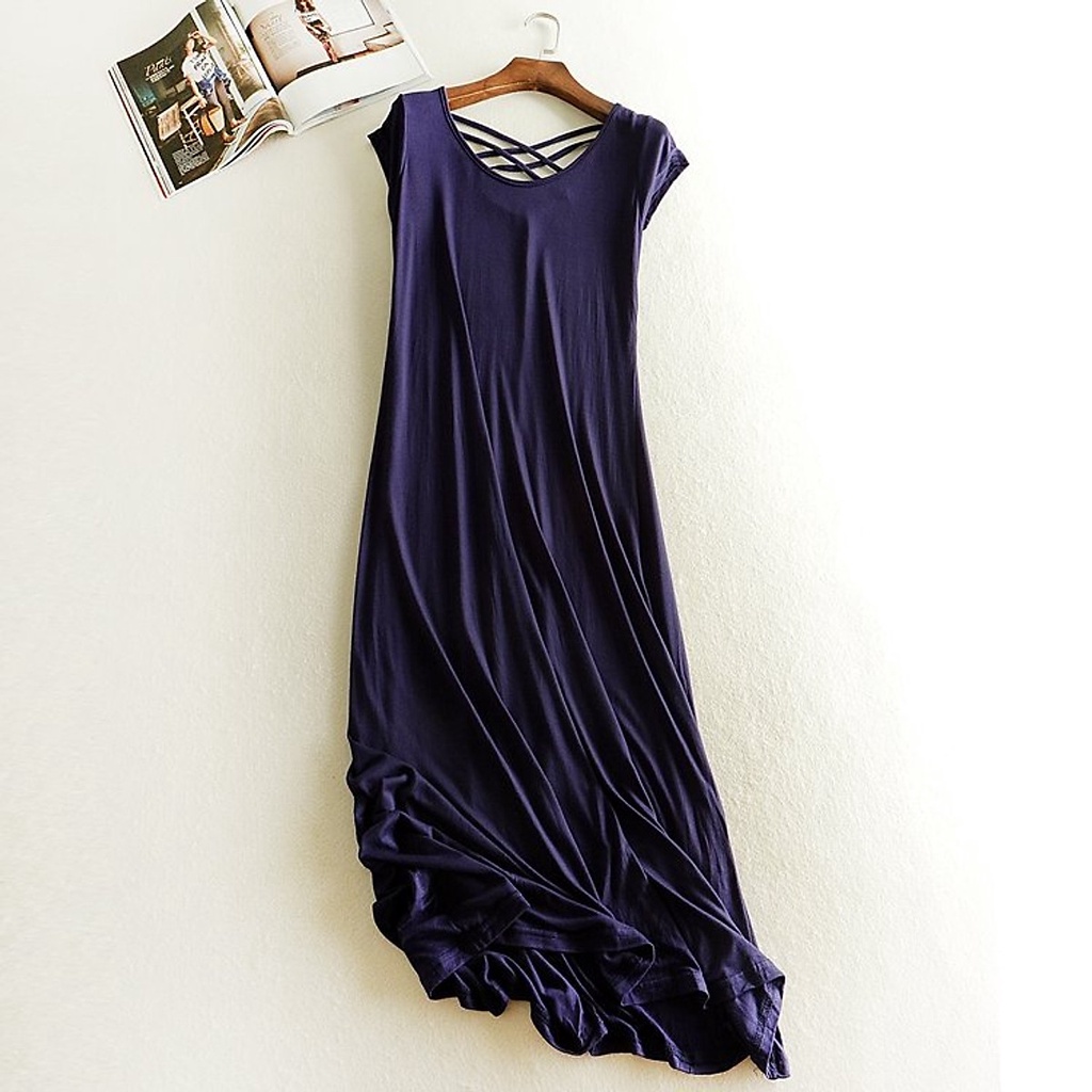 Đầm maxi Thun Trơn Dáng Dài tay hến Chất Cotton Mềm Mịn Mặc Mát