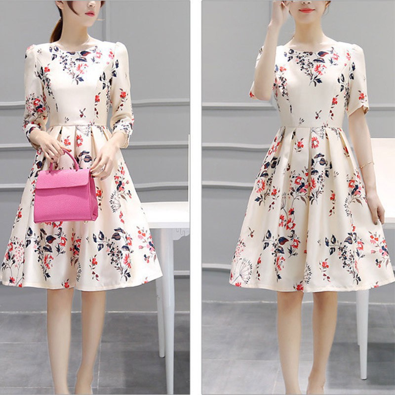 Đầm xòe họa tiết hoa phong cách thanh lịch có size lớn dành cho nữ
