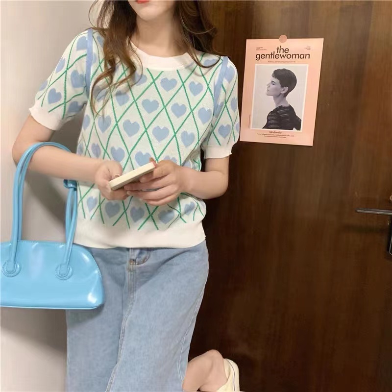 【Hana and Alice】Áo Thun Tay Ngắn Dệt Kim Thời Trang Mùa Hè 2023 Phong Cách Mới Cho Nữ