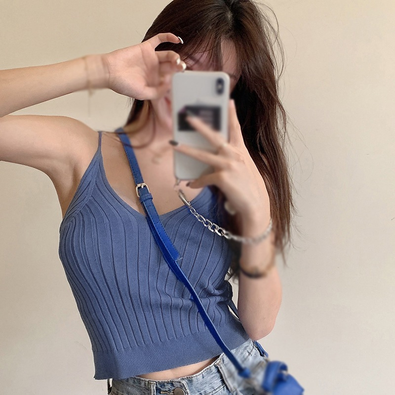 Áo Tank Top Dệt Kim Cổ Chữ V Màu Sắc Đơn Giản Phong Cách Hàn Quốc Cho Nữ | BigBuy360 - bigbuy360.vn