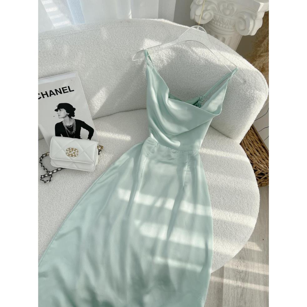 Váy MIDI DÂY XANH MINT CỔ ĐỔ CUTOUT LƯNG Frozenhouse