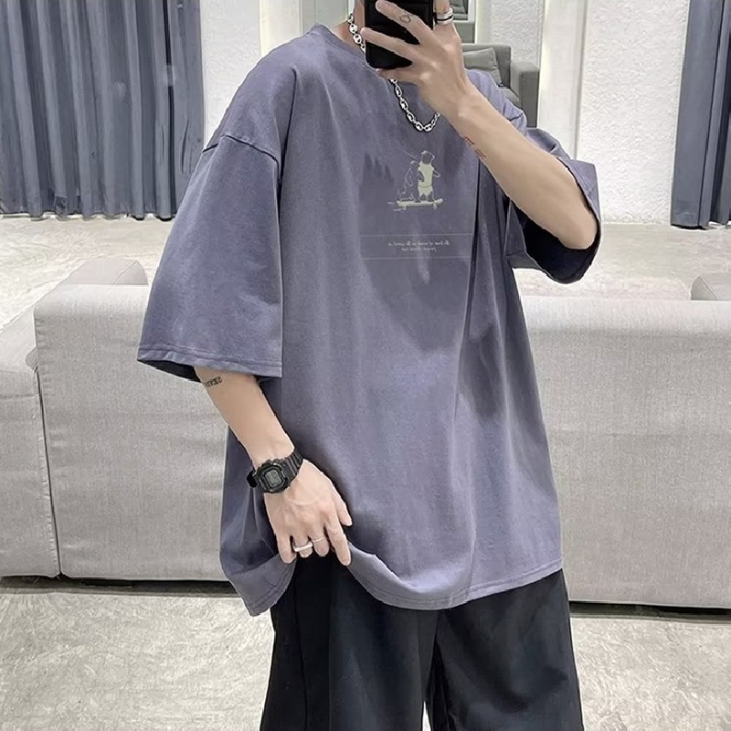Áo Thun Dáng Rộng In Họa Tiết Hoạt Hình Phong Cách Hồng Kông Thời Trang Cho Nam Và Nữ [M-8XL]