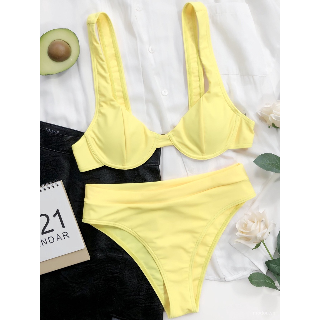 Bikini 2 mảnh màu trơn có mút nâng ngực dành cho nữ