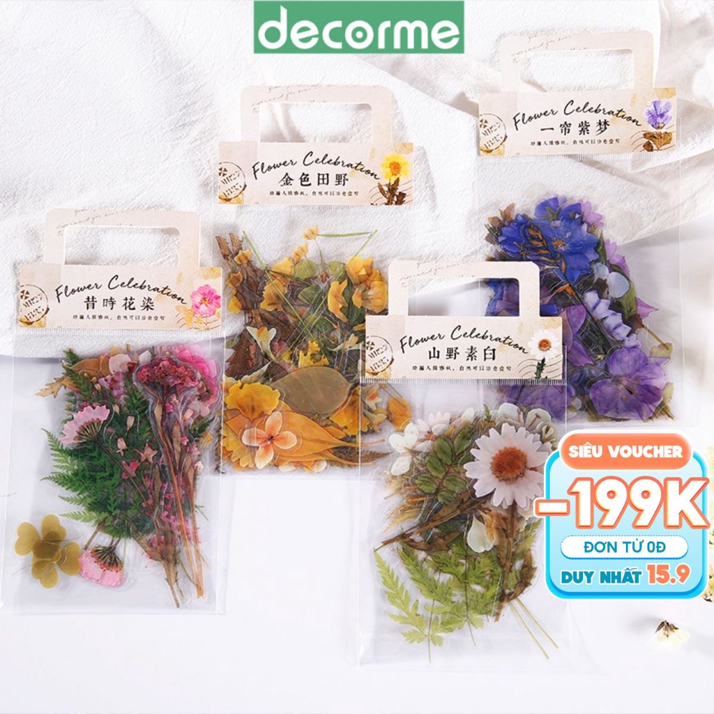 Sticker Hoa nhỏ Vinatge theo màu Túi 40 Miếng DecorMe Nhãn dán Trang trí sổ nhật ký bullet journal STKTH