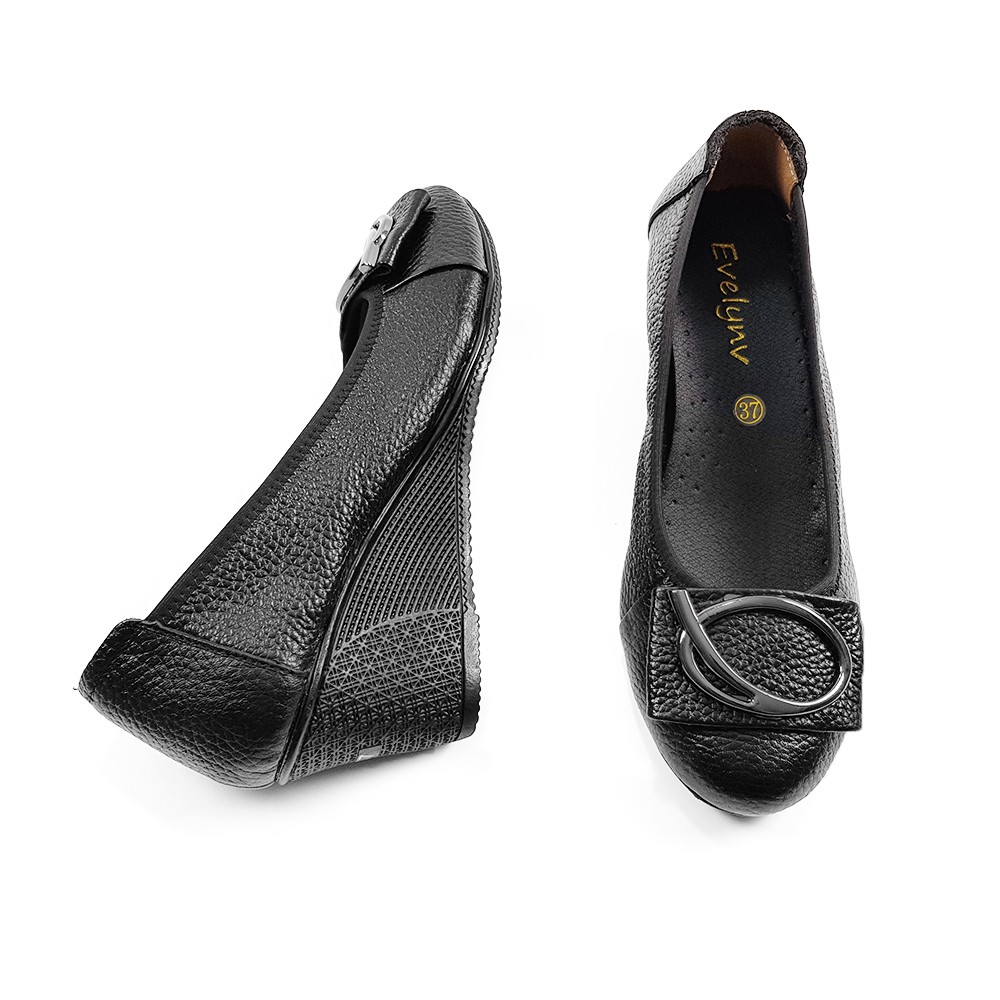 Giày Cao Gót Nữ Đế xuồng 5cm Da Thật Siêu Mềm 5P02D