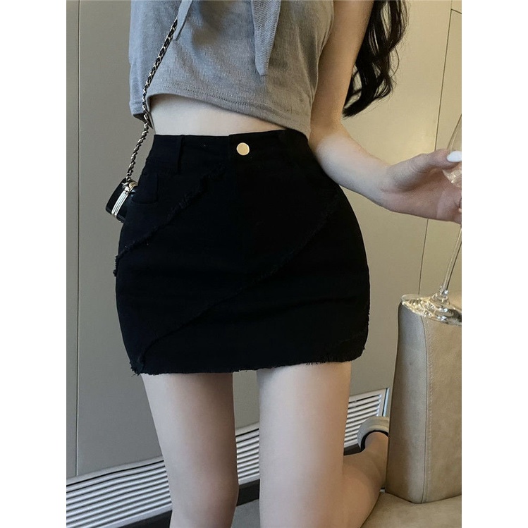 JSC Jiashucheng Chân Váy Denim Ngắn Eo Cao Phong Cách Retro Mỹ Dễ Phối Đồ Mùa Hè Mới Dành Cho Bạn Nữ