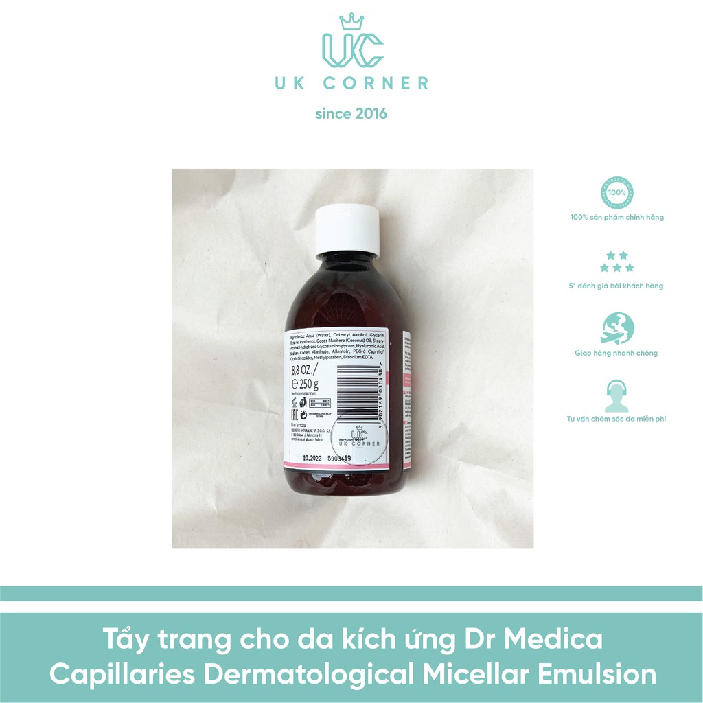 Tẩy trang cho da kích ứng Dr Medica Capillaries Dermatological Micellar Emulsion