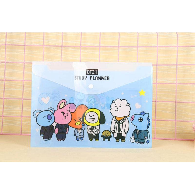 Bìa nhựa đựng hồ sơ khổ A4 in hình linh vật BT21 đáng yêu