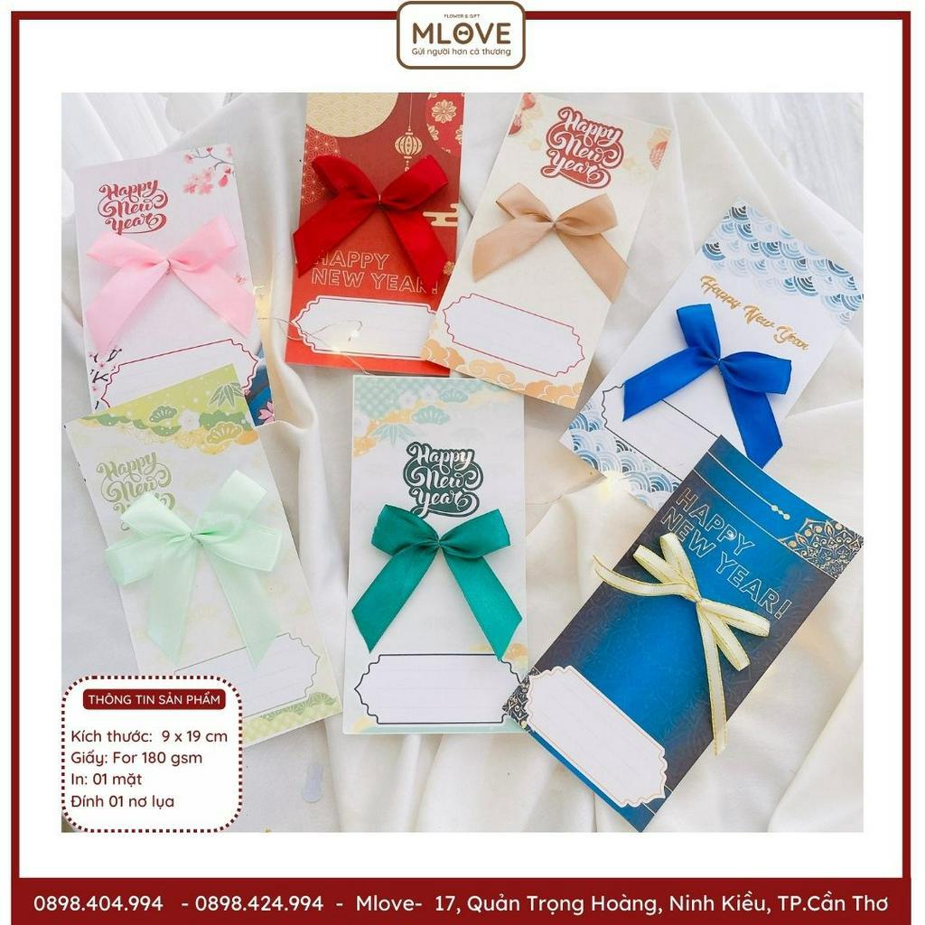 ( Siêu rẻ) Thiệp Tết - Thiệp chúc mừng năm mới có đính sẵn nơ lụa cao cấp sang trọng mlove