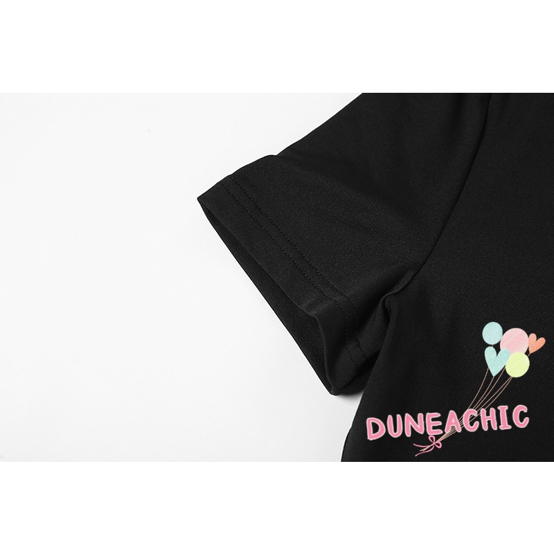 DUNEA Set Áo Thun Ngắn Tay Cổ Cao Và Quần Dài Lưng Cao Màu Trơn Thời Trang Cho Nữ