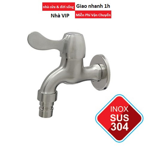 vòi hồ inox304 không gỉ, có mỏ, xả xô , sân vườn, máy giặt, tưới cây inox 304, vòi ren 21