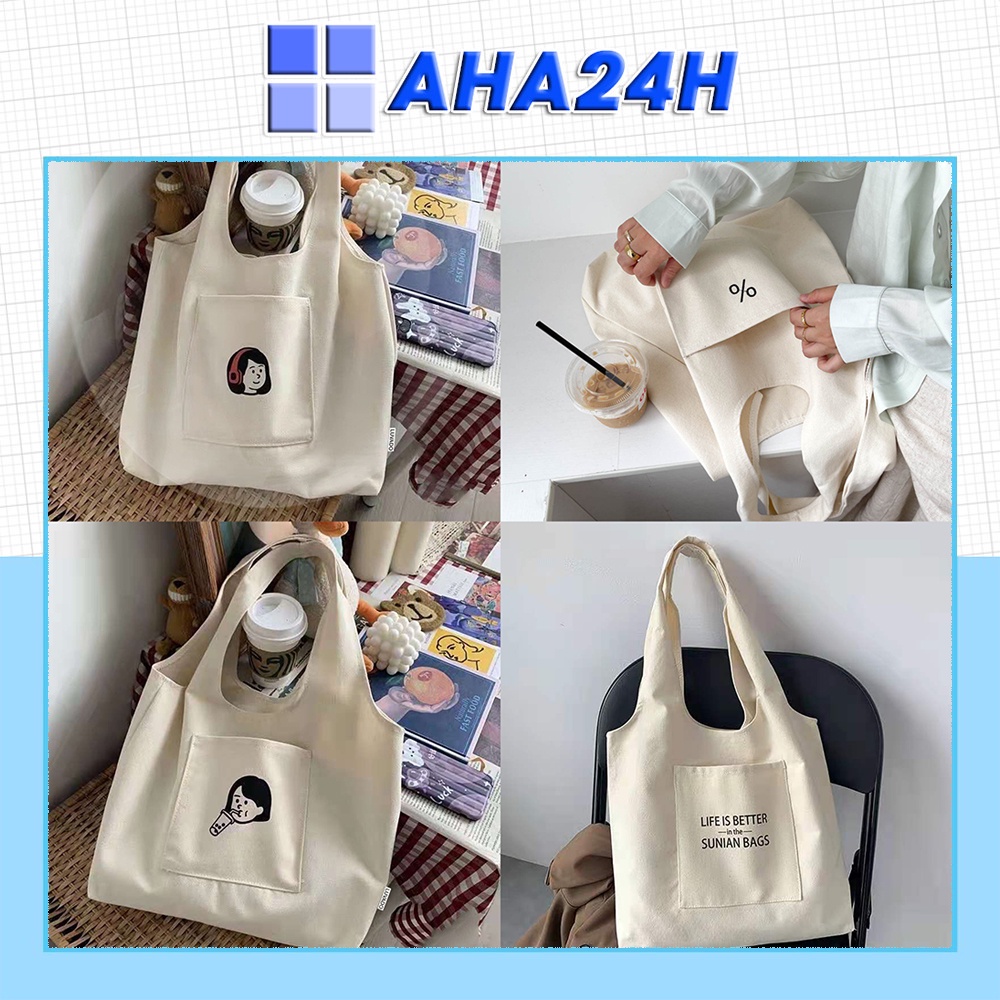 Túi tote vải Canvas túi nhỏ phong cách đi học đi chời hàn quốc giá rẻ in hình đẹp