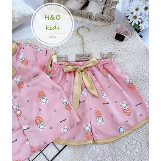 Bộ pijama lụa nơ nhiều hình bé gái