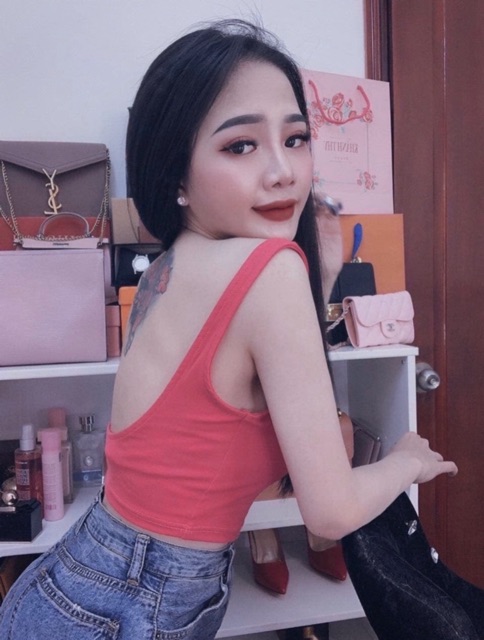 Áo 2 dây hở lưng croptop chất thun borip siêu đẹpT