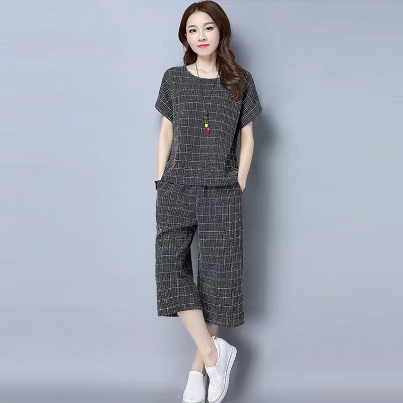 Bộ đồ nữ Kẻ Caro,phom rộng, chất cotton Thô trẻ trung,thoáng mát, thấm hút mồ hôi