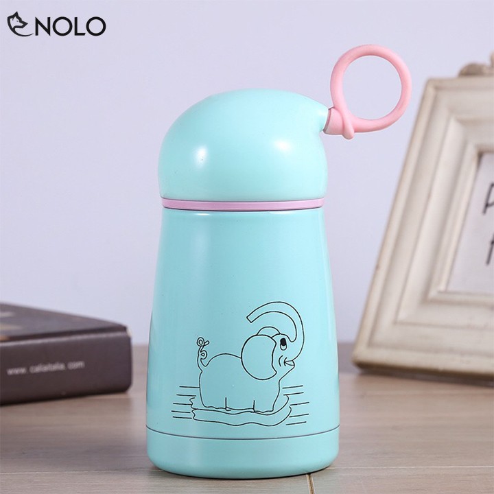 Bình Đựng Nước Hình Chú Voi Dung Tích 300ml Ruột Inox 304 Chống Gỉ Sét Có Quai Xách