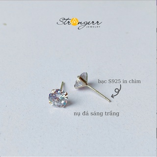 Khuyên tai bạc nụ đá sáng S925 nam nữ unisex, tặng kèm chốt bạc - STRANGERR