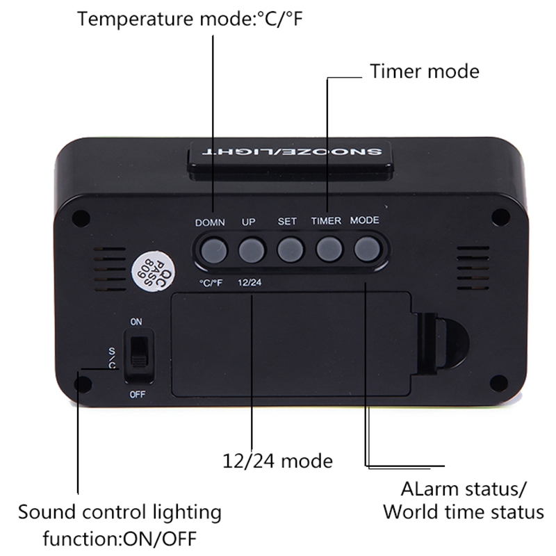 Đồng hồ báo thức điện tử có đèn LED hiển thị nhiệt độ nhiều chức năng tiện lợi