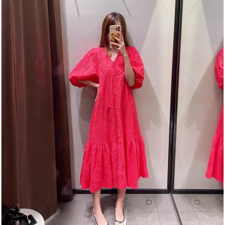 Đầm maxi thêu hoa xuất dư