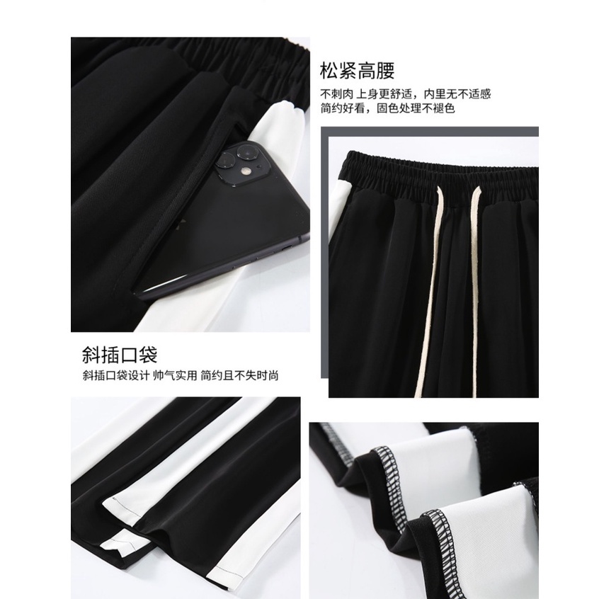 Quần Thể Thao Lưng Cao Ống Rộng Họa Tiết Kẻ Sọc Thời Trang Năng Động Cho Nữ