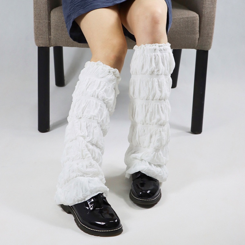 Xiangbao Vớ Dài Đến Đầu Gối Giữ Ấm Chân Màu Trắng Gợn Sóng Bong Bóng Cho Nữ