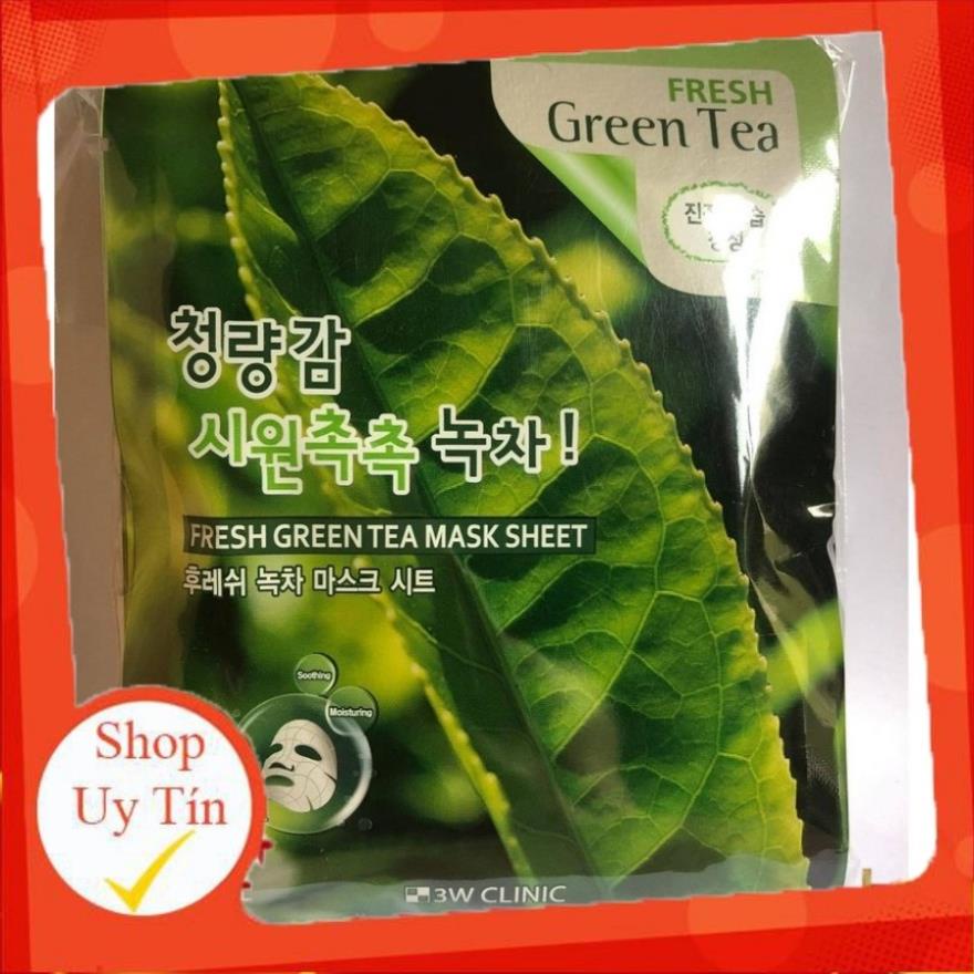 1 Mặt Nạ Trà Xanh Dương Da Thiên Nhiên Mỹ Phẩm Hàn Quốc Chăm Sóc Da Chính Hãng 3W Clinic Fresh Green Tea Mask Sheet