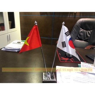 Cờ để bàn Việt Nam - Hàn Quốc đế đôi inox