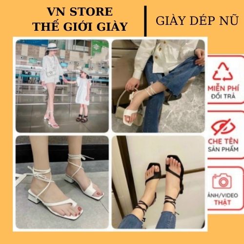 Sandal kẹp xỏ ngón quai lớn đế 2P dây hậu quấn cổ chân ..