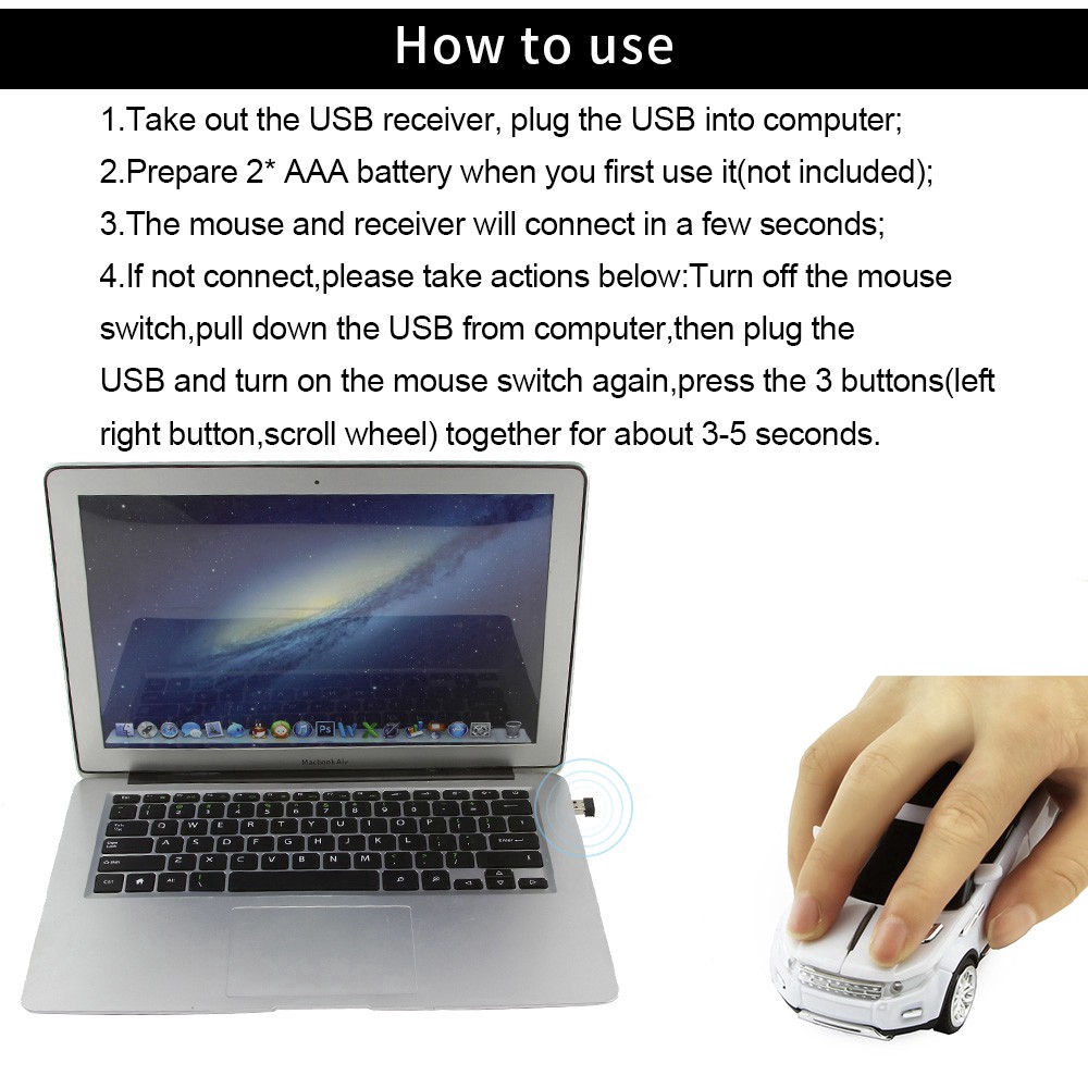 Chuột không dây cổng USB 2.0 hình xe hơi thể thao và bộ thu cho Laptop