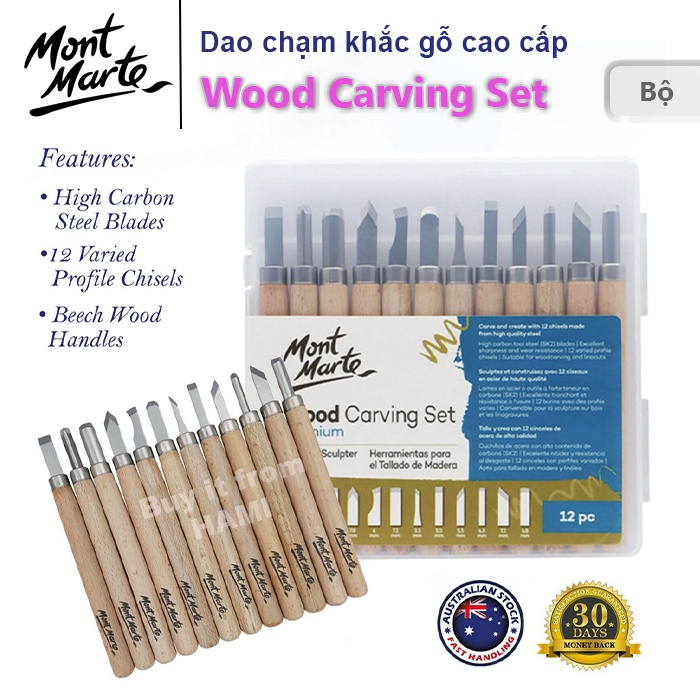 Dao chạm khắc gỗ cao cấp Mont Marte Bộ 12 chiếc