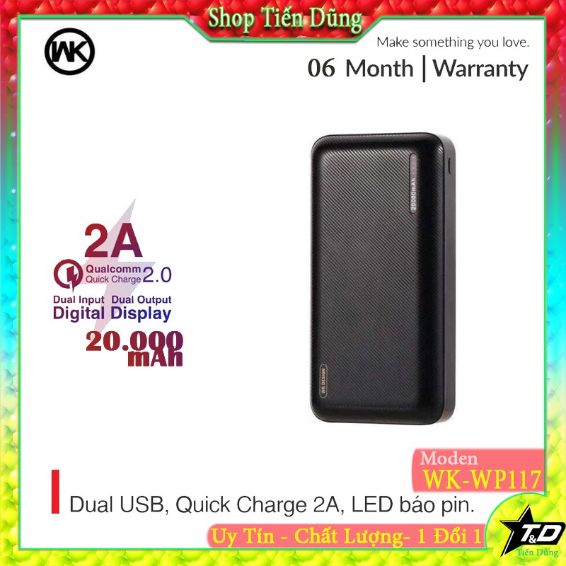 Pin dự phòng Remax WK WP-117 Herze 20000mAh 2 cổng USB chính hãng