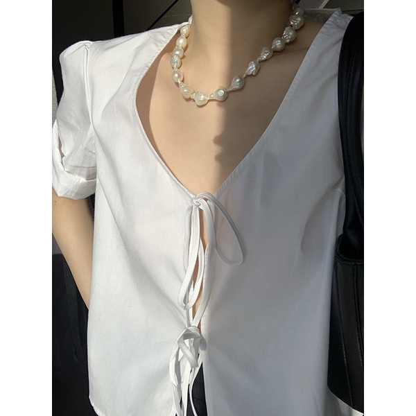 Áo somi kiểu nữ cột dây Choco phong cách Pháp xinh đẹp phù hợp với mùa thu.